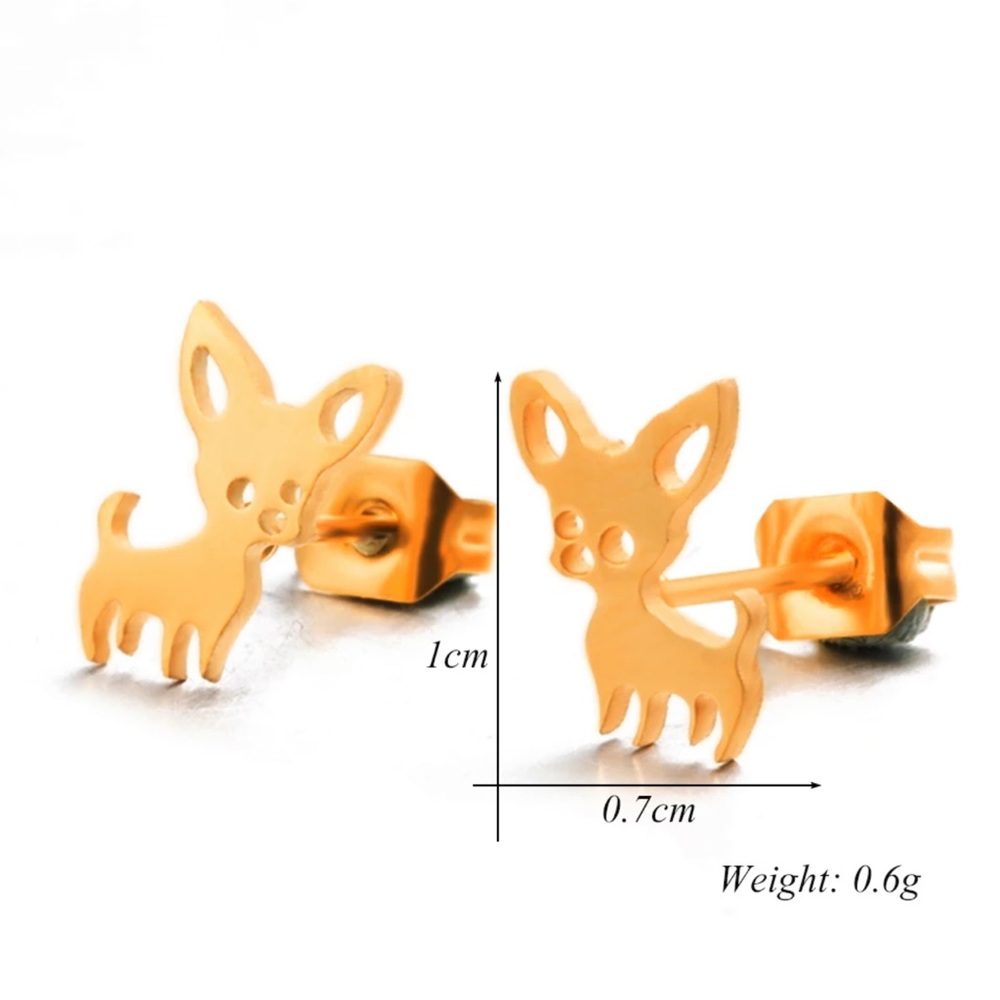 GOLD Chihuahua Minimalist Stainless Steel Stud Earrings With Gift Bag - Picture 9 of 10